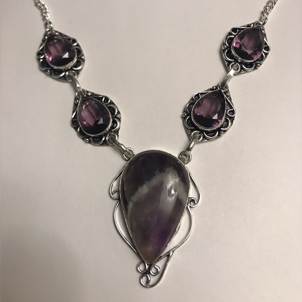 Sage Amethyst Stamped 925 Sterling Silver Necklace - Picture 1 of 3